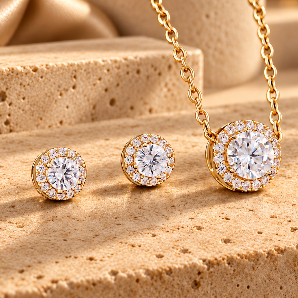 Minimalist Retro Round Stud Earring & Pendant Necklace Set